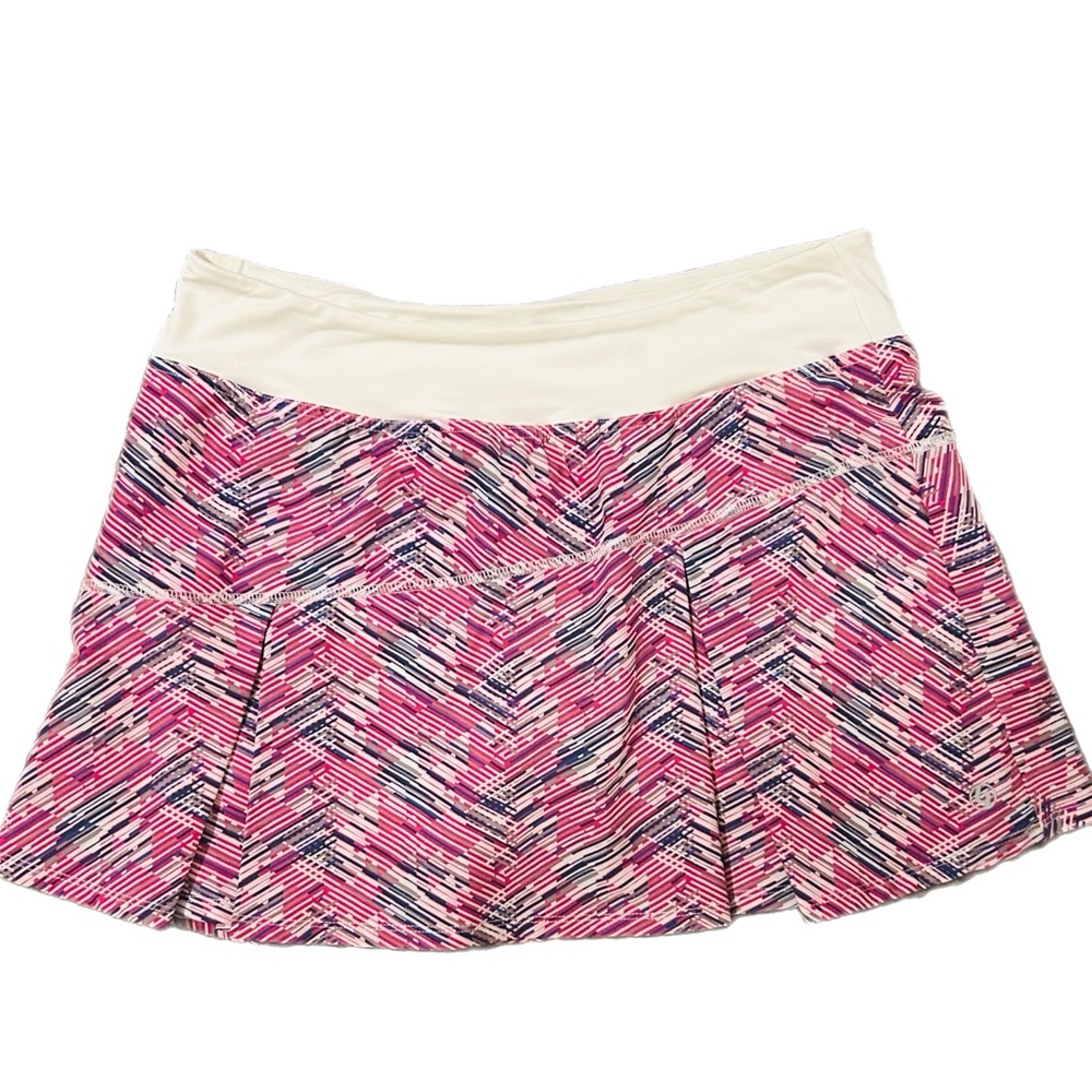 Lija Pink and White Patterned Mini Skirt size medium